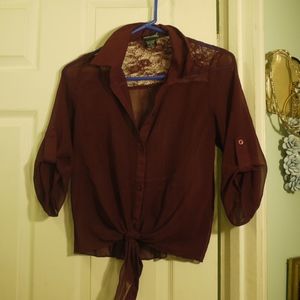 Burgundy Button Down with Lace in back